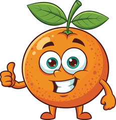 Cute smiling orange fruit cartoon character giving thumbs up vector illustration for kids branding stickers and mascot designs