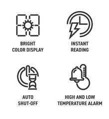 Thermometer Gun features icons set in bold line