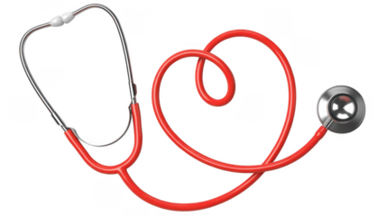 Red stethoscope shaped like a heart heart shape medical isolated on a transparent background