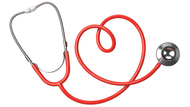 Red stethoscope shaped like a heart heart shape medical isolated on a transparent background