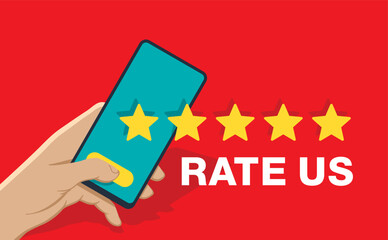 Rate Us and Write a Review - motivational banner in flat colors