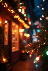 Fototapeta premium Colorful lights shining on a decorative garland during a festive celebration
