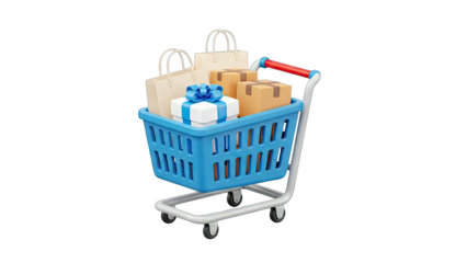 Shopping Cart Filled with Gifts and Packages