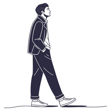 Young man walking casually