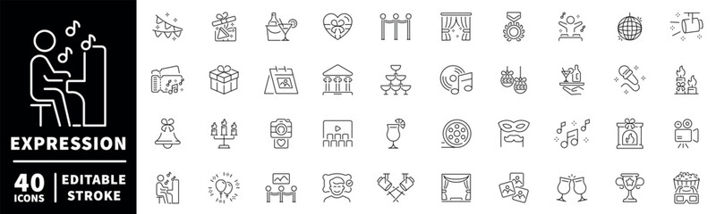 Expression editable line icons set. linear, outline, celebration and art symbols