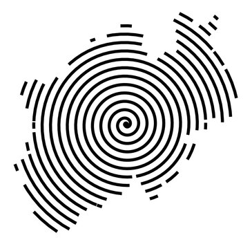 Symbol Map of the Region Nordrhein-Westfalen (Germany) showing the region with a black spiral line