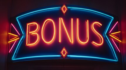 Retro Neon Sign Glowing with the Word Bonus.
