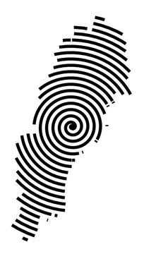 Symbol Map of the Region Norra Sverige (Sweden) showing the region with a black spiral line