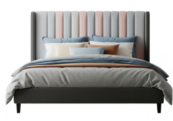 Plush headboard bed isolated on transparent background