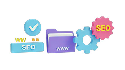 SEO Concept with Checkmark, Folder, and Gears