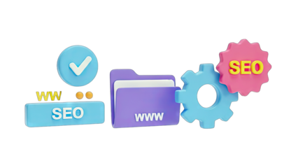 SEO Concept with Checkmark, Folder, and Gears