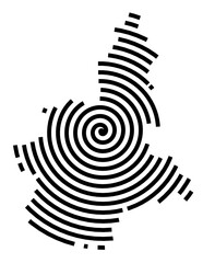 Symbol Map of the Region Piemonte (Italy) showing the region with a black spiral line