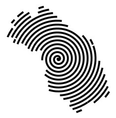 Symbol Map of the Region Marche (Italy) showing the region with a black spiral line