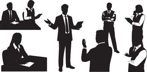 Black Solid Instruction Note Taking Silhouettes Set of Six on White Background