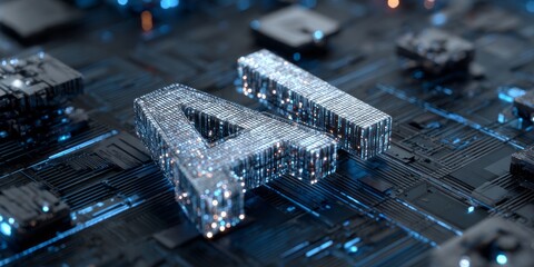 Sparkling numeric digits rest upon an intricate digital circuit board background