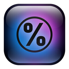 Glass Square Button featuring a Percentage icon inside a Ring with Blue and Purple Neon Light