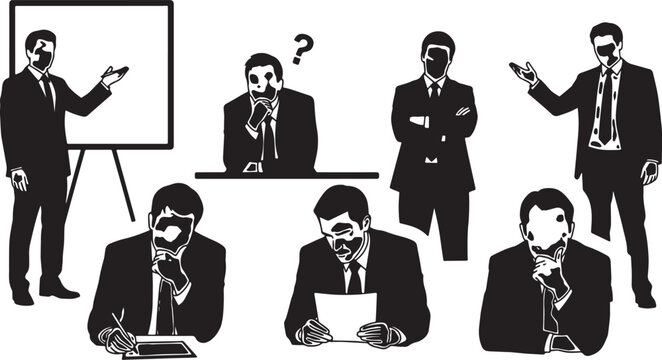 Black Solid Postmortem Project Review Silhouettes Set of Six on White Background