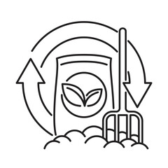 Organic fertilizer icon with pitchfork in thin line