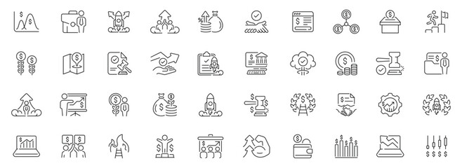 Startup icons set. editable line icons for entrepreneurship and innovation projects