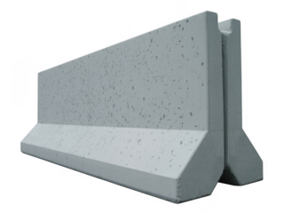Single light gray concrete barrier block gray block construction roadblock isolated on a transparent background