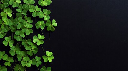 A vibrant cascade of green clover leaves against a dark textured background