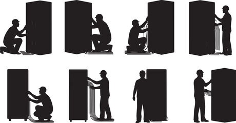 Black Solid Server Network Admin Silhouettes Set of Six on White Background