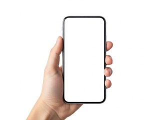 Hand holding smartphone isolated on white background