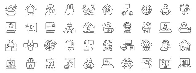 Freelance and remote work icons set. editable line, online, freelance styles