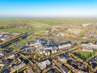 Fototapeta premium Aerial view of Antonius Hospital and helipad in Sneek Netherlands