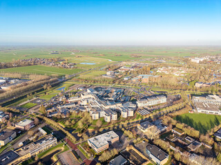 Fototapeta premium Aerial view of Antonius Hospital and helipad in Sneek Netherlands