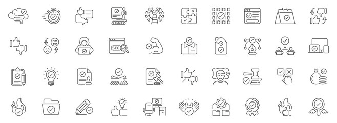 Business solutions icons set. linear, editable line icons, tech and management tools