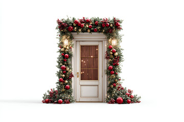 Fototapeta premium Luxuriously Decorated Christmas Door Isolated on White Background – Photorealistic Stock Illustration