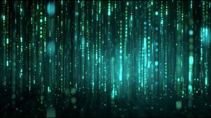Abstract Digital Rain of Green Binary Code and Particles. - Powered by Adobe