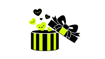 Vibrant gift box overflowing with happy hearts and love