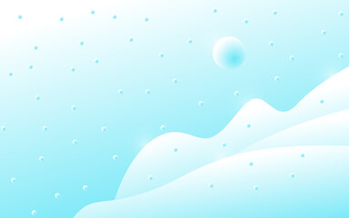 Minimalist Winter Landscape with Snow and Sun, Light Blue & White
