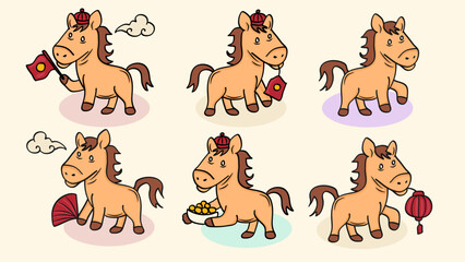 Fototapeta premium Cute Horse Cartoon Animal Chinese New Year Colorful Design.Vector Illustration