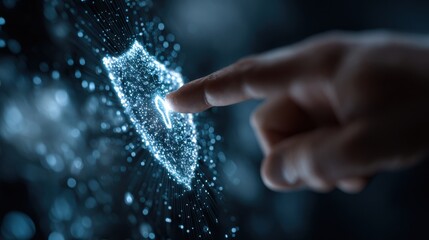 Futuristic visualization of the fight against data leak, human hands interact with a holographic lock like, concept of information security, blurred cyber background
