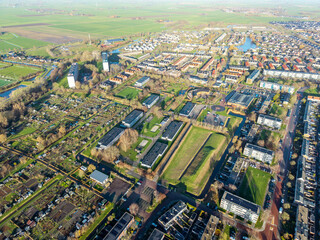 Aerial view of temporary asylum seekers center in Sneek Netherlands