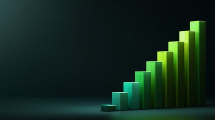 Abstract representation of business growth with a vibrant green bar chart on a dark background showcasing a progressive increase in financial metrics