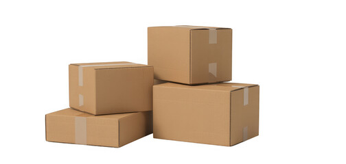 Stack of cardboard boxes stacked boxes brown isolated on a transparent background