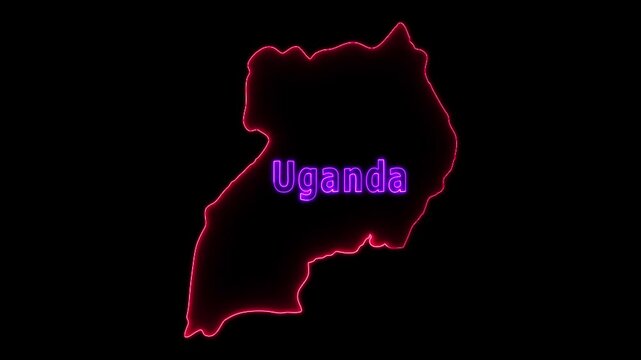 Glowing neon Uganda country map and futuristic design concept, Motion graphic 4k video.