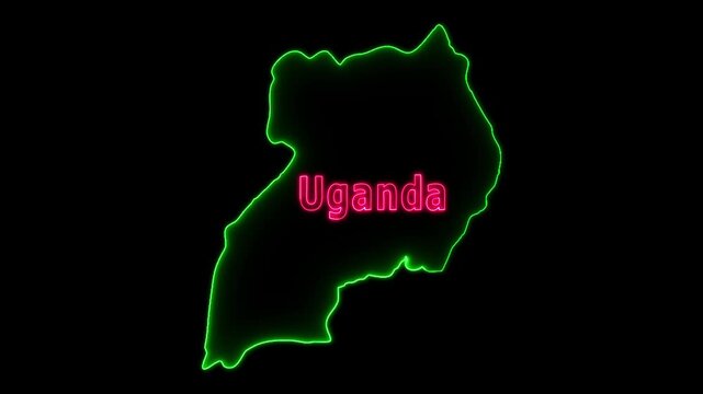 Glowing neon Uganda country map and futuristic design concept, Motion graphic 4k video.