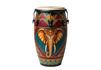 Colorful Conga Drum With Intricate Elephant Design And Geometric Patterns percussion instrument musical instrument