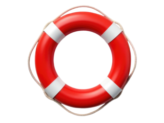 A red life preserver hangs from a rope