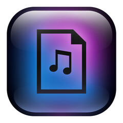 Glass Square Audio File Button icon with Blue and Purple Neon Light