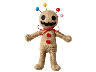 A cute stuffed toy with decorative pins on its head, perfect for a fun design or illustration