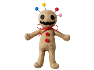 A cute stuffed toy with decorative pins on its head, perfect for a fun design or illustration