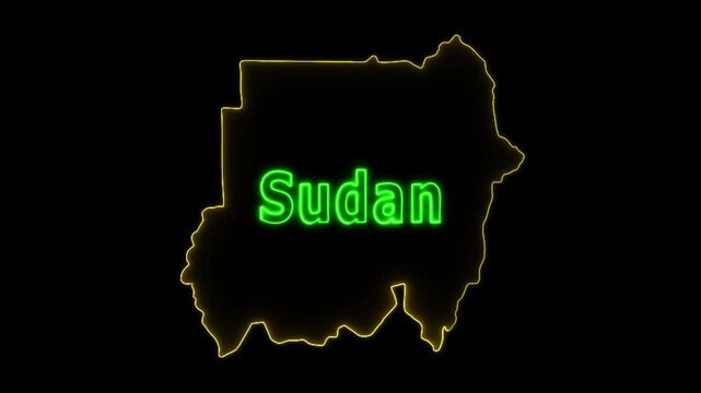 Glowing neon Sudan country map and futuristic design concept, Motion graphic 4k video.