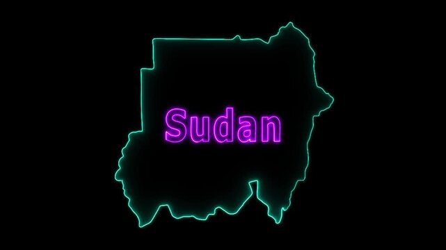 Glowing neon Sudan country map and futuristic design concept, Motion graphic 4k video.