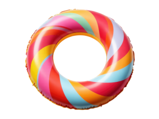 A bright and playful inflatable ring floats on a clean white surface, perfect for use in party or celebration scenes